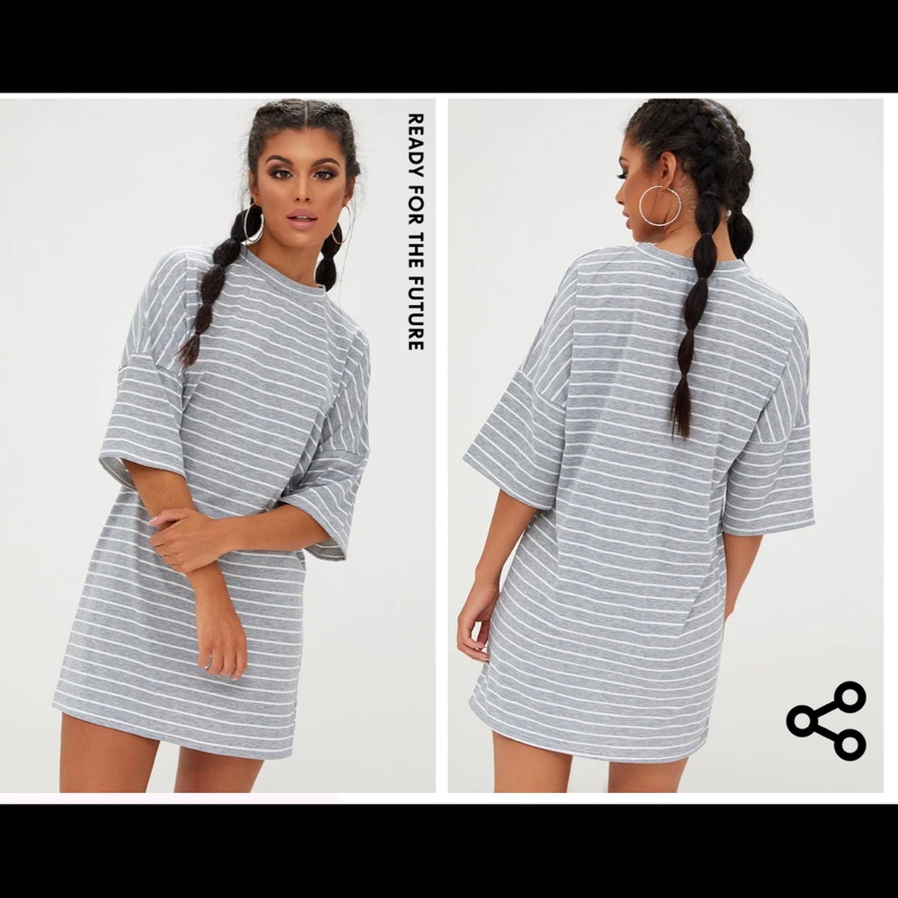 Pretty Little Thing Gray & White T-Shirt Dress